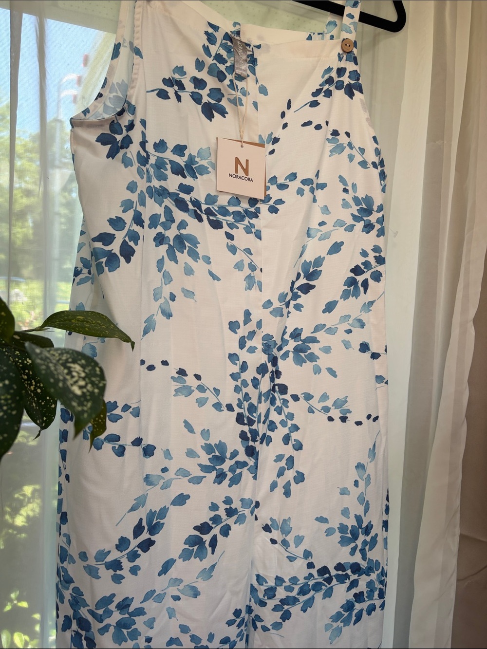 Nora Cora Navy Leaf-Print White Jumpsuit nwt - Picture 10 of 13
